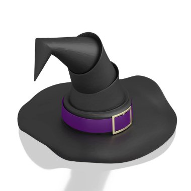 Menekşe kurdele ile 3d siyah cadı şapka - beyaz backgr izole