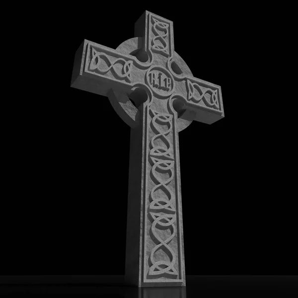 3D кельтський хрест на чорному тлі — стокове фото