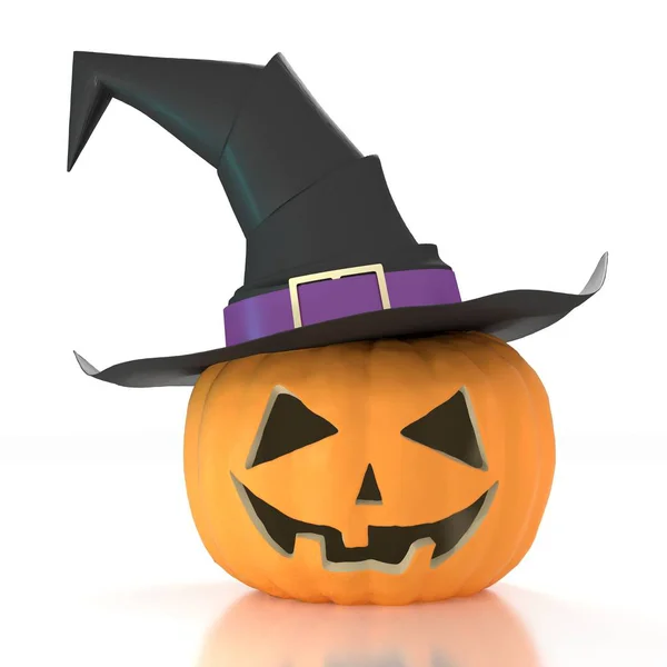 Zucca di Halloween indossando cappello strega isolato su backgrou bianco — Foto Stock