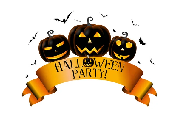 Concepto de fiesta de Halloween con una cinta, calabazas (Jack o Lanterns — Foto de Stock