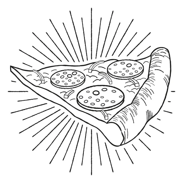 Pizza Pepperoni Cebula Czarno Biała Ilustracja Rysunek — Wektor stockowy