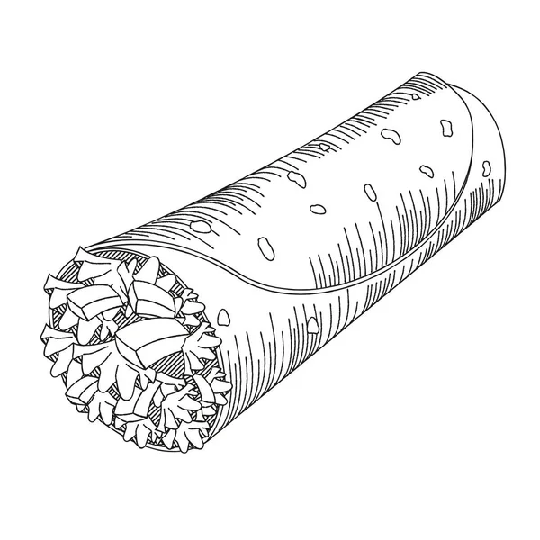 Envoltório Tortilla Ilustração Desenho Preto Branco — Vetor de Stock