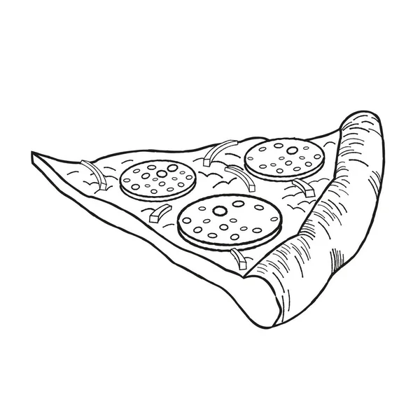 Pizza Pepperoni Cebula Czarno Biała Ilustracja Rysunek — Wektor stockowy