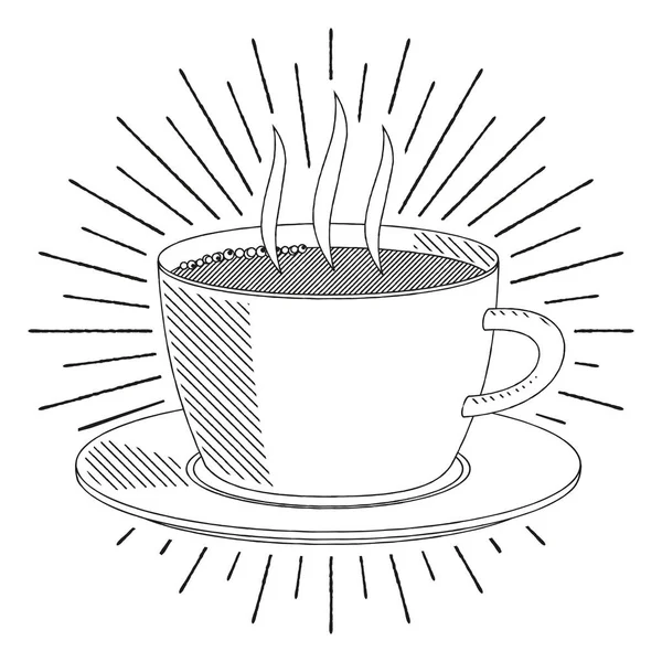 Tasse Café Tasse Thé Illustration Dessin Noir Blanc — Image vectorielle