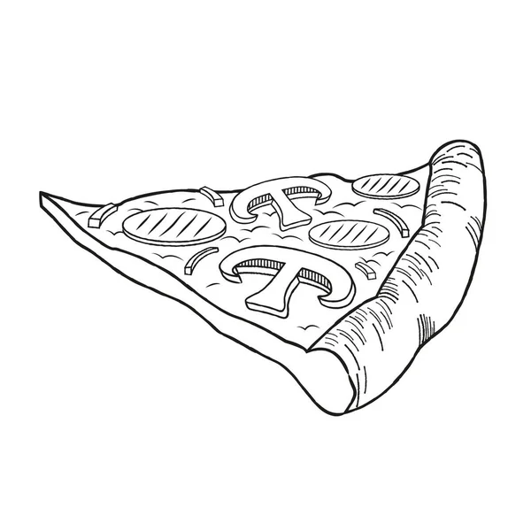 Pizza (presunto, cogumelo) - ilustração / desenho preto e branco — Vetor de Stock