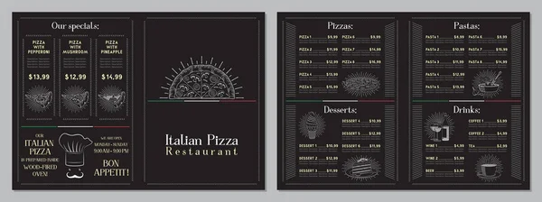 Menu Ristorante Pizzeria Italiana Card Pizze Paste Dolci Bevande — Vettoriale Stock