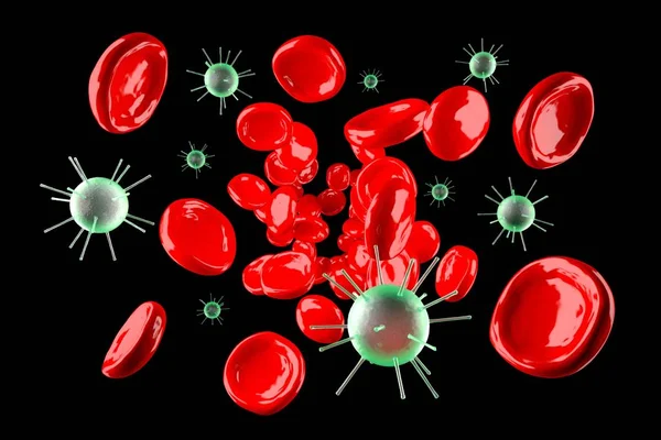 3D red blood cells, virus cells - infection concept