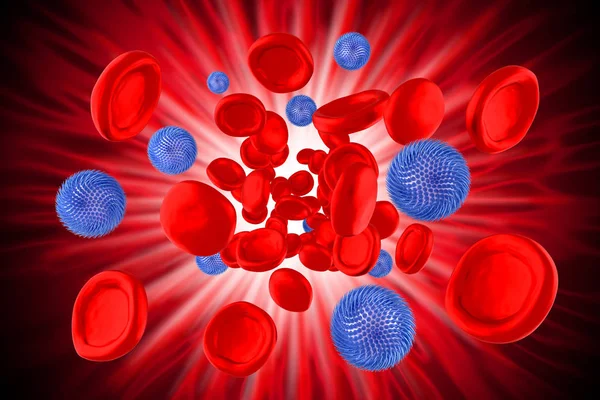 3D еритроцити, вірусні клітини всередині вени — стокове фото