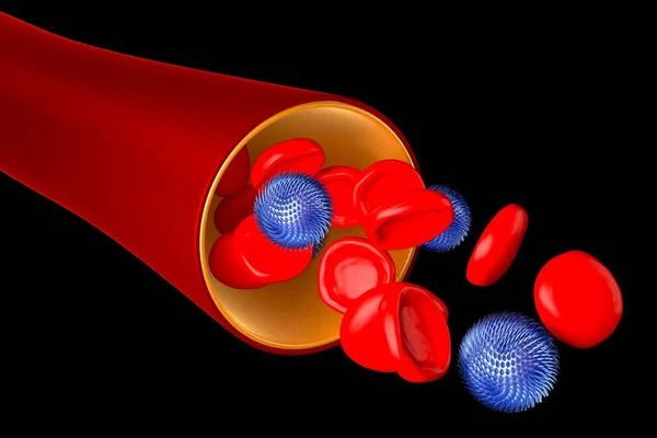 3D вена, кров'яні клітини, вірусні клітини — стокове фото