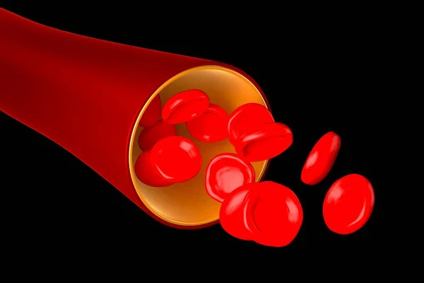 3D vein, red blood cells - isolated on black background — Stock Photo, Image