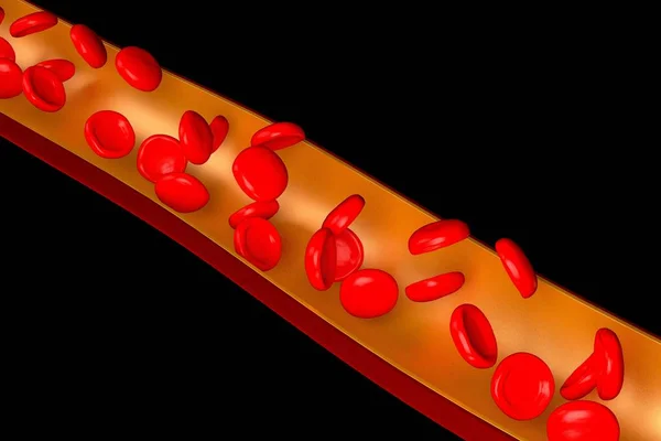 Vena 3D, glóbulos rojos - aislados sobre fondo negro — Foto de Stock