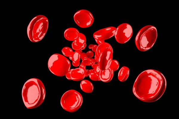 3d rote Blutkörperchen auf schwarzem Hintergrund isoliert — Stockfoto