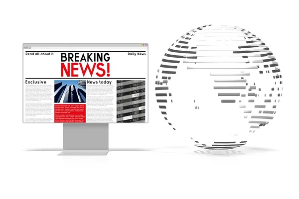 Concepto de noticias 3D, monitor de computadora — Foto de Stock