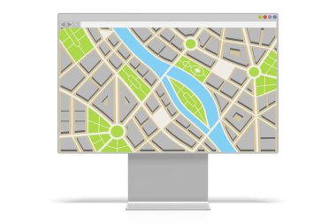 3d bilgisayar monitörü, harita konsepti