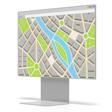 3d bilgisayar monitörü, harita konsepti