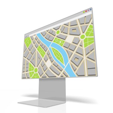 3d bilgisayar monitörü, harita konsepti
