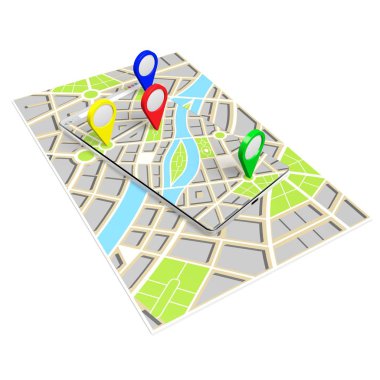3d akıllı telefon, harita - destinasyon konsepti