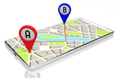 3d akıllı telefon, harita - rota / mesafe kavramı