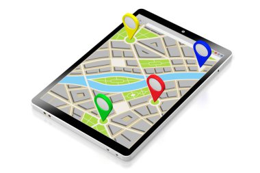 3d tablet, harita - destinasyon konsepti