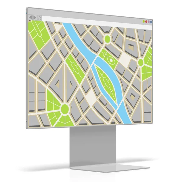 Monitor de computador 3D, conceito de mapa — Fotografia de Stock