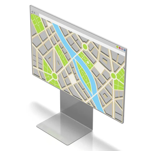 Monitor de computador 3D, conceito de mapa — Fotografia de Stock