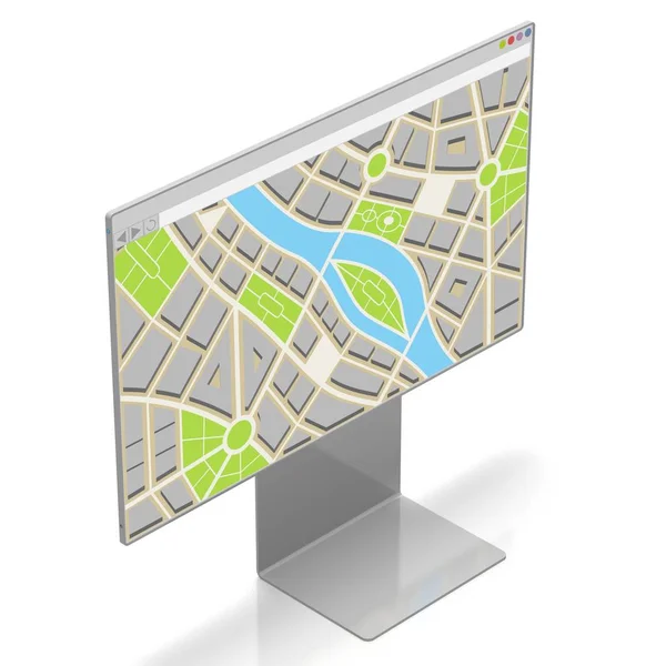 Monitor de computador 3D, conceito de mapa — Fotografia de Stock