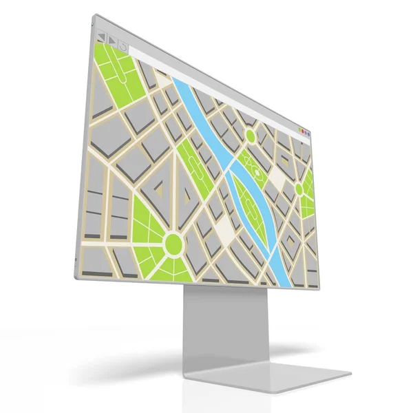 Monitor de computador 3D, conceito de mapa — Fotografia de Stock