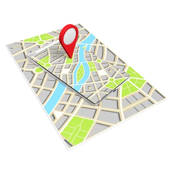 Smartfon 3D, koncepcja lokalizacji na mapie — Zdjęcie stockowe