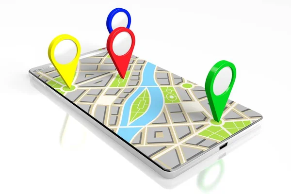 Smartphone 3D, mapa - conceito de destinos — Fotografia de Stock
