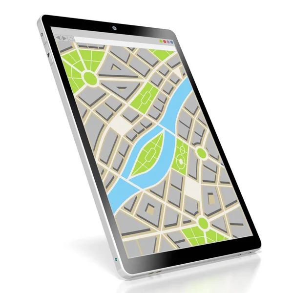 Tablet 3D, conceito de mapa — Fotografia de Stock