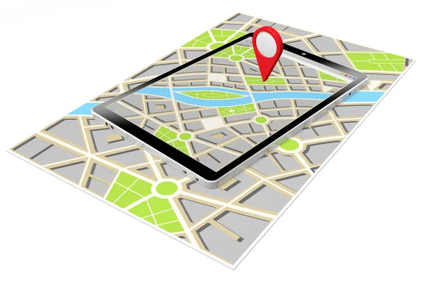 3D tablet, map - location concept