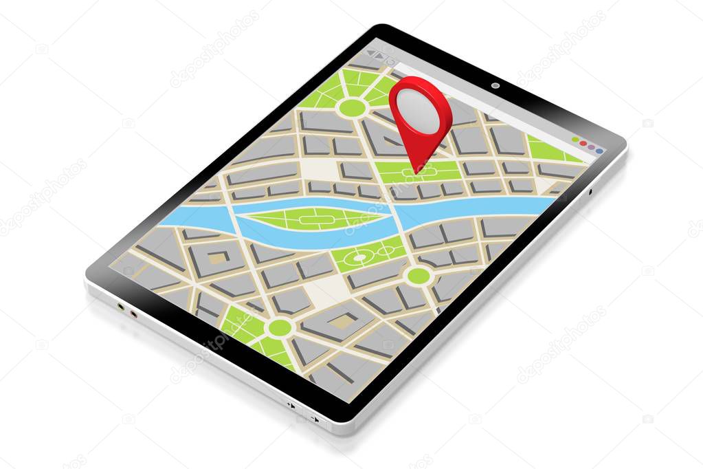 3D tablet, map - location concept