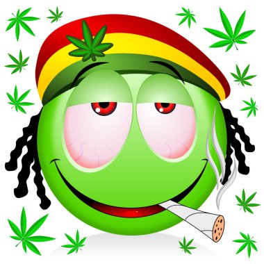 Reggae rastaman yeşil emoji esrar sigara - karikatür illüstrasyon