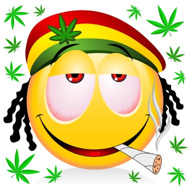 Reggae rastaman sarı emoji sigara esrar - karikatür illüstrasyon
