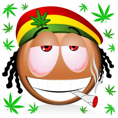 Reggae rastaman siyah emoji sigara esrar - karikatür illüstrasyon