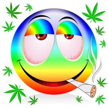 Emoji sigara esrar - renkli karikatür illüstrasyon