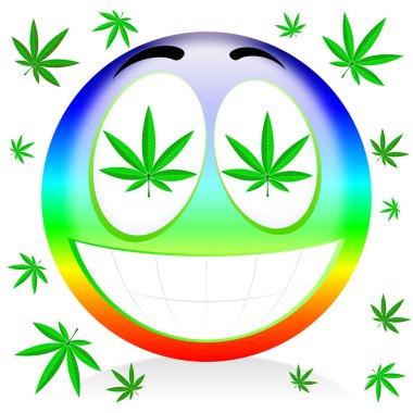 Mutlu gökkuşağı marihuana ifade - renkli karikatür illüstrasyon