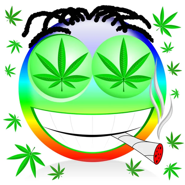 表情符号吸烟大麻 - 彩色卡通插图 — 图库照片