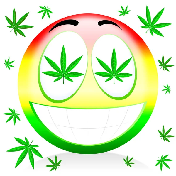 Happy marijuana emoticon - cartoon illustration — Stock Photo, Image