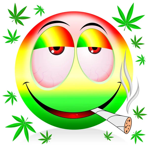 Emoji fumar maconha - ilustração de desenho animado colorido — Fotografia de Stock