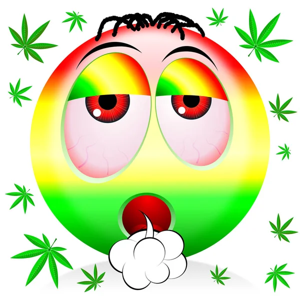 Emoji fumar marihuana - ilustración de dibujos animados coloridos —  Fotos de Stock