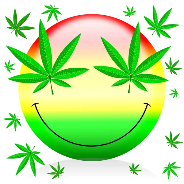 Emoticono de marihuana feliz - ilustración de dibujos animados —  Fotos de Stock