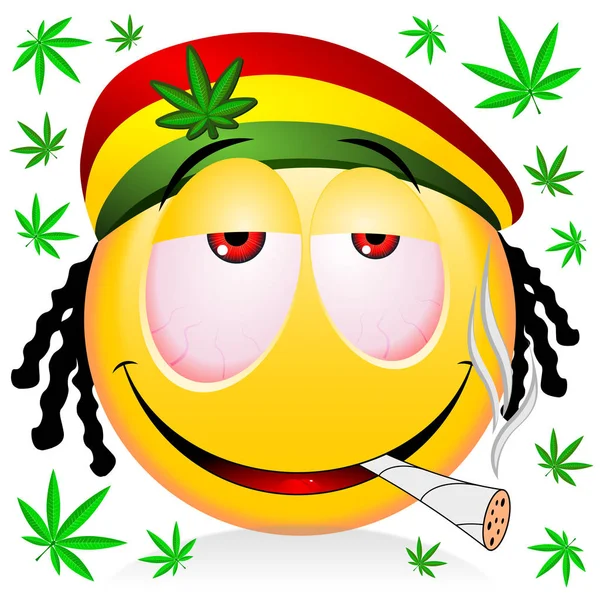 Reggae Rastaman Yellow Emoji Smoking Marihuana Cartoon Illustration — Stockfoto