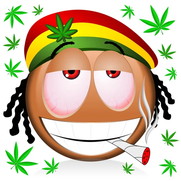 Reggae Rastaman Negro Emoji Fumar Marihuana Ilustración Dibujos Animados —  Fotos de Stock