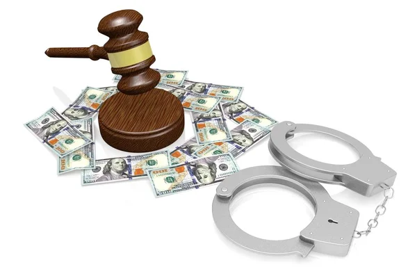 Law Crime Concept Handcuffs Hundred Dollar Bills — Stock Photo, Image