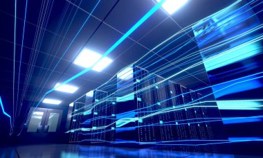 3d sunucu odası / veri merkezi - depolama, sunucu, hızlı internet kavramı.