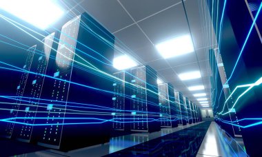 3d sunucu odası / veri merkezi - depolama, sunucu, hızlı internet kavramı.