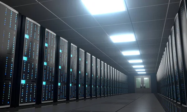 3Dサーバールーム データセンター ストレージ ホスティングコンセプト — ストック写真