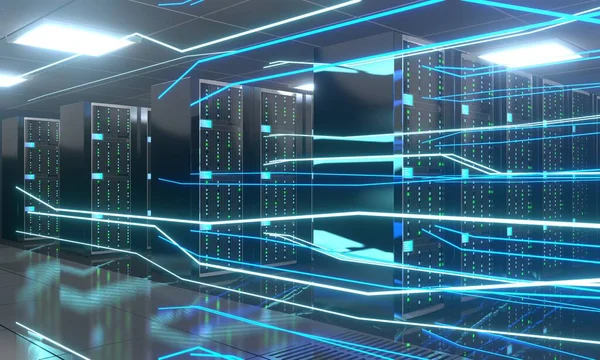 Sala Server Data Center Concetto Archiviazione Hosting — Foto Stock