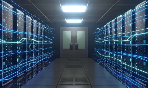 Server Room Data Center Storage Hosting Fast Internet Concept — стокове фото